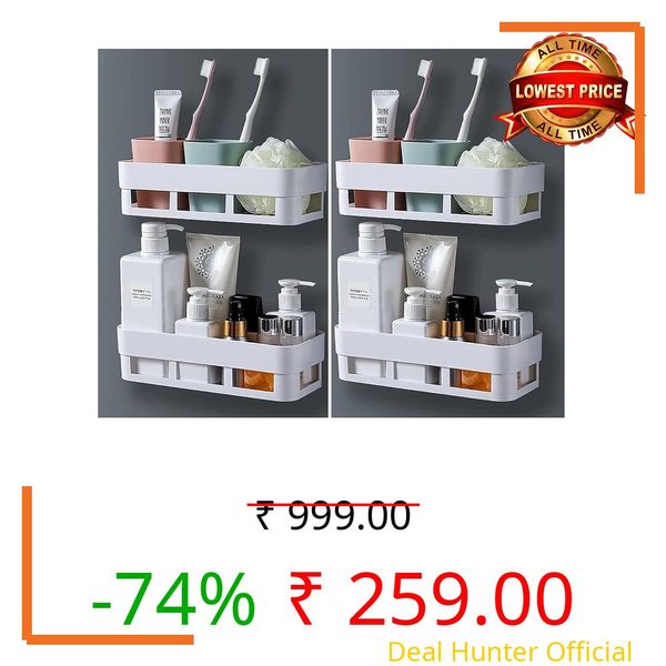 Drashti Villa Multipurpose Wall Mount Bathroom Shelf and Rack for Home and Kitchen. Adhesive Sticker Support Without Drilling (4 Bathroom Shelf)
