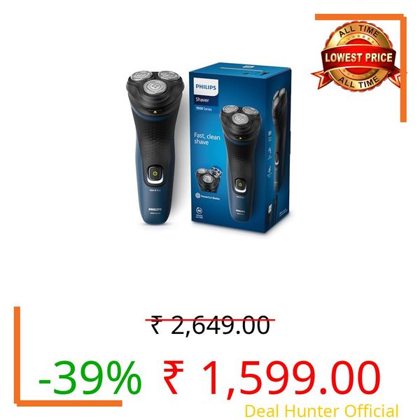 Philips Electric Shaver for Men | ComfortCut Blades | Wet and Dry Shave | 3D Flex Heads | 27 Self Sharpening Blades | Cordless | Waterproof | One Toch Open | 2 Year Warranty | S1151/03,Blue