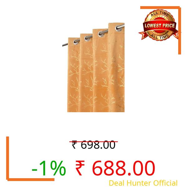 Panipat Textile Curtain Heavy Velvet Fabric Room Darkening Curtains 12 Feet for Long Door, Gold, Single Piece
