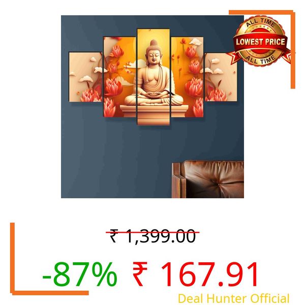 SAF Buddha Paintings for Wall Decoration - Set Of Five, 3d modern art Painting for Living Room Large Size with Frames for Home Decoration, Hotel, Office 76.2 cm x 45 cm SANFPNLS35453