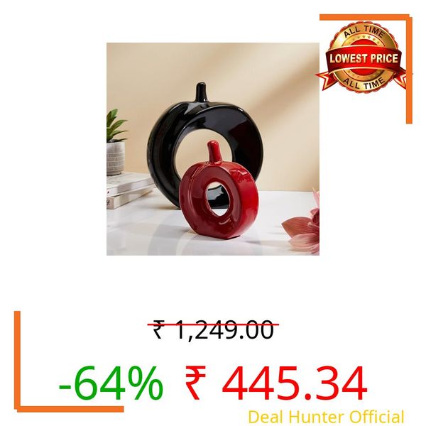 Amazon Basics Beautiful Apple Shape Ceramic Home Decor Showpiece (Pack of 2, Black & Red)