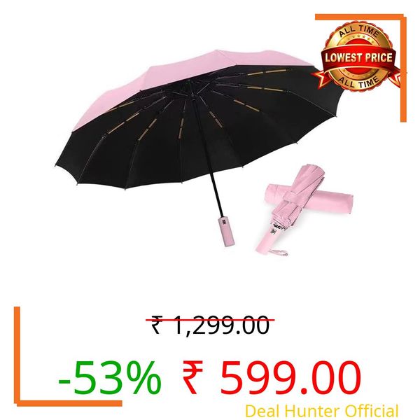Frackson 12 Ribs Large Travel Automatic Umbrella Windproof for Rain & Sun, Strong Compact Umbrella for Men & Women, Wind Resistant, Lightweight,Portable Folding Umbrellas for Backpack, Car (Pink)