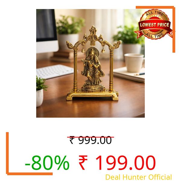 CHHARIYA CRAFTS Metal Radha Krishna Statue Gold Plated Decor Your Home,Office & Radha Krishna Murti Idol Showpiece Figurines Religious Krishna Idol Gift Article, 14 cm , 7 cm