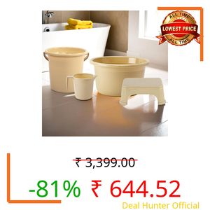 Kuber Industries Set of 4 Bathroom Combo Set | Bathing Set | Bathware Set | Tub-Bucket-Mug & Stool Combo Set for Bathroom | Modern Bathroom Accessories Set | Beige