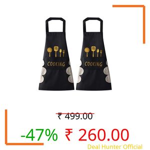 DILLMAN Women Kitchen Apron with Hand Wipe Pockets，Big Pocket,Hand-wiping, Waterproof for Cooking Baking, Black + Black, Large