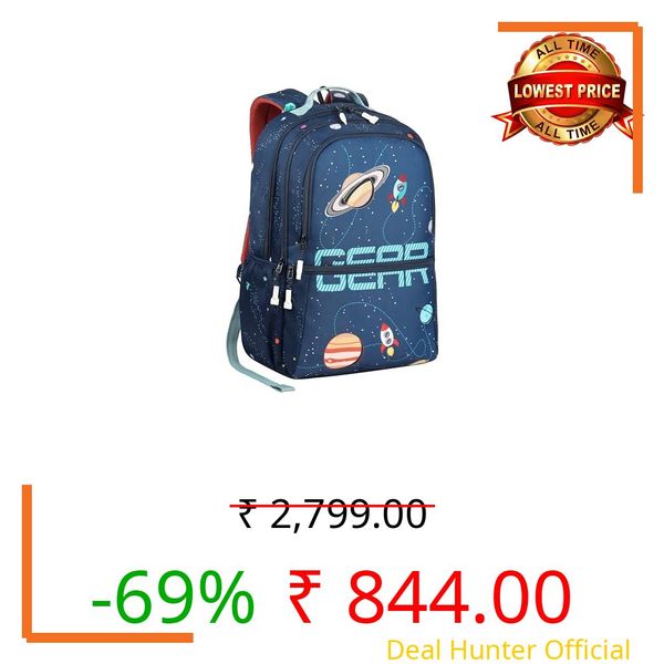 Gear Galaxy 19"/34L Large Water Resistant School Bag/Casual 5 Compartment Backpack/Daypack/Travel 5 Compartment Backpack/Kids Bag for Boys/Girls (Blue-Rust)