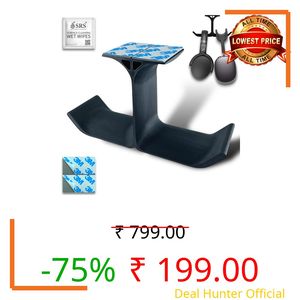 SRS® Dual Headphone Stand Holder Under Desk Hook Hanger with Cable Organizer Storage Options for All Professional | Corporate | Gaming Headsets & PC Accessories Stick-ON Adhesive (Pack of 1, Black)