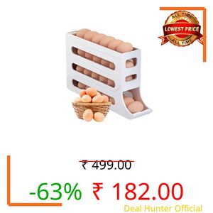 Egg Holder for Refrigerator - 4-Layer Rolling Dispenser, Large Capacity Container Tray for 28 Eggs (White)
