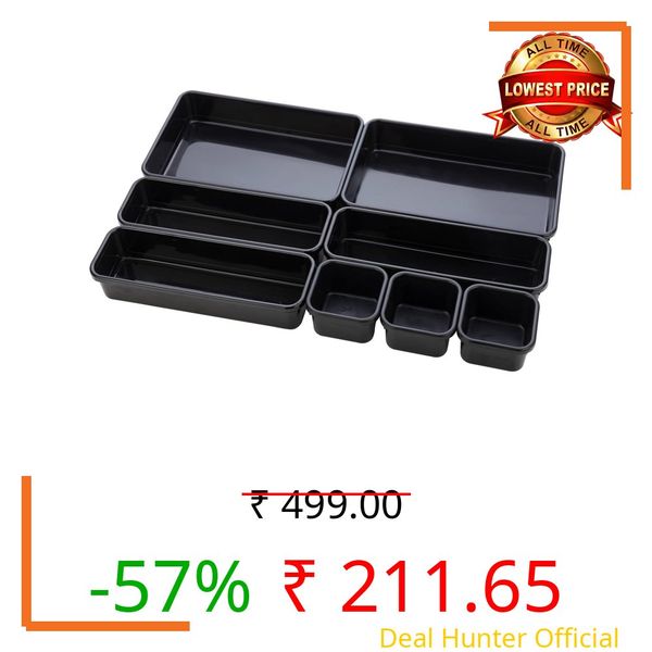 UCRAVO 8pcs Desk Drawer Organizer, Interlocking Desk Drawer Organizer Tray, Plastic Sundries Drawer Storage Box Office Drawer Dividers Storage Bins For Kitchen Bathroom Office Of Different Size-Black