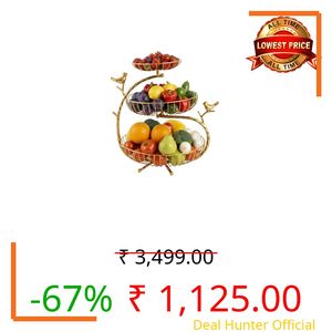 PRIME KRAFTS 3 Tier Fruit and Vegetable Basket | Metal Wire Countertop Organizer Stand for Home and Kitchen | Bird Design Decorative Storage Basket for Kitchen - Gold