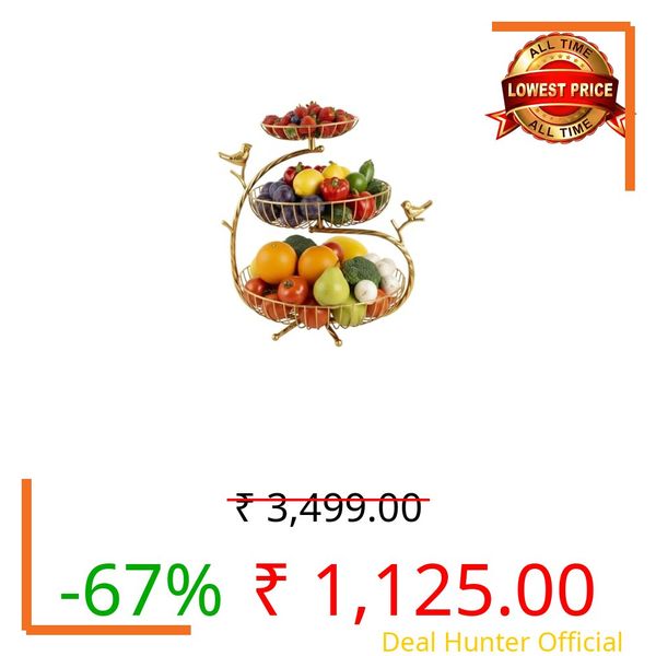 PRIME KRAFTS 3 Tier Fruit and Vegetable Basket | Metal Wire Countertop Organizer Stand for Home and Kitchen | Bird Design Decorative Storage Basket for Kitchen - Gold