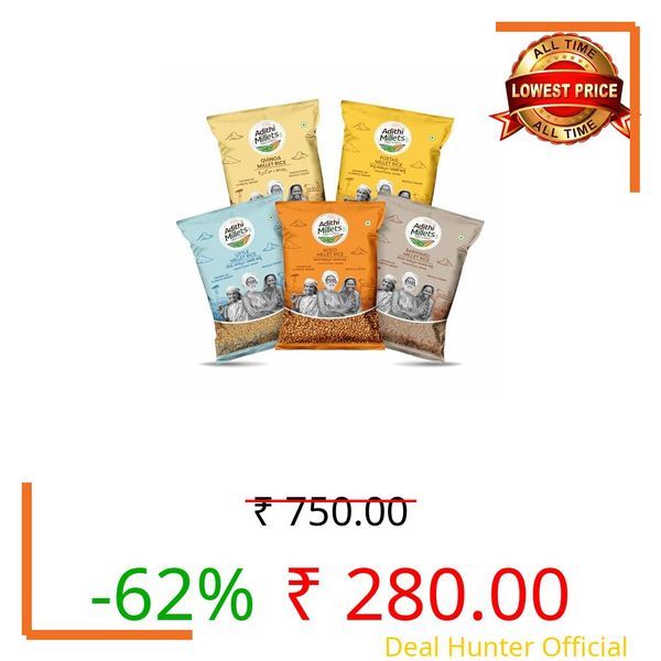 Adithi Millets Combo 1.25kg | Unpolished Millet Rice Mix – Quinoa, Foxtail, Little, Barnyard & Kodo | Gluten Free | Low GI Rice Alternative | 5 x 250g