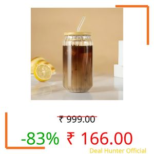 SKDBPM Ice Juice Drinks Glass Can Mug with Straw for Milk/Coffee/Green Tea Cup Set of 1-510ml Transparent Printed Can Shape Cup (Pack of 1) (Wave Wooden CAN)