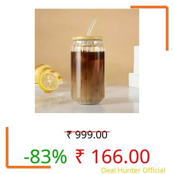 SKDBPM Ice Juice Drinks Glass Can Mug with Straw for Milk/Coffee/Green Tea Cup Set of 1-510ml Transparent Printed Can Shape Cup (Pack of 1) (Wave Wooden CAN)