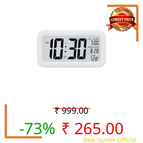 AERYS Digital Alarm Clock with 1 Year Warranty,Table Clock, Date and Temperature Display, Compact Desk Clock for Students,Home,Office,Bedroom,Living Room,Home Decor,Corporate(White Digital)