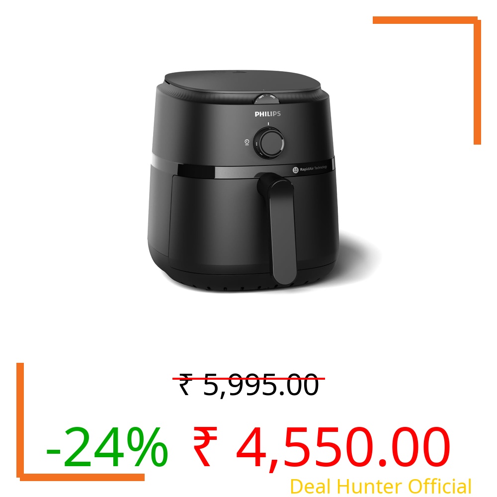 PHILIPS Air Fryer NA120/00, uses up to 90% less fat, 1500W, 4.2 Liter, with Rapid Air Technology (Black), Large