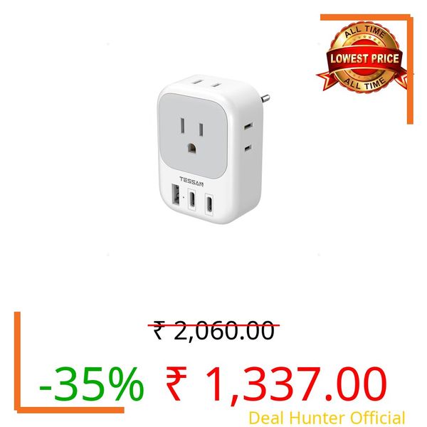 European Travel Plug Adapter 1 Pack TESSAN Universal Travel Adapter with 3 Charging Ports 1 USB Type-C + 2 USB-A Ports International Plug Adapter 150+ Countries, Compact All-in-One