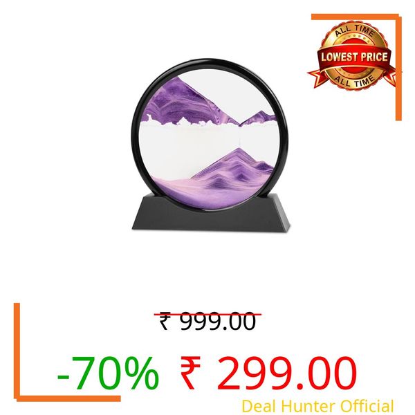 Meeitec Moving Sand Art, 3D Liquid Motion Deep Sea Sandscape Color Quicksand Decor, Round Glass Flowing Sand Art Sandscapes Picture, Relaxing Desktop Home Office Work Decor, 7 inch Purple
