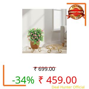 ORILEY Round Metal Flower Plant Pot Stand Heavy-Duty Elegant and Functional Floor-Mounted Plant Holder Rust Free for Home Office Indoor & Outdoor Use (Pack of 2, Gold)