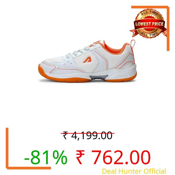 Boldfit Badminton Shoes for Man Lightweight Non Marking Shoes for Badminton Breathable Anti Skid Shoe for Man Shuttle Non Marking Indoor Shoe for Pickleball, Tennis, Padel, White Orange - 07