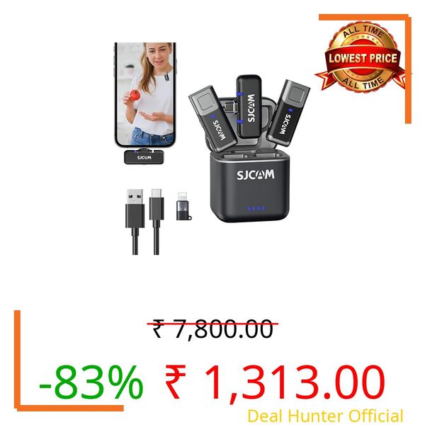 SJCAM M3 Wireless Lavalier Microphone (2TX+1RX) for Smartphones/iPhone | 7H Battery Life | 2.4GHz WiFi | 152m(500ft.) | Mini Clip-on Mic for Podcast, Interview, Video Recording with Charging Case