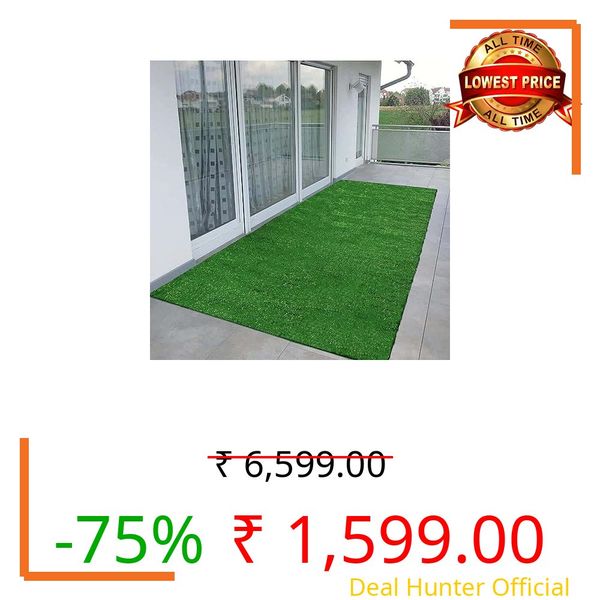 EXOTICE High Density 20 MM Artificial Green Grass Carpet Mat for Balcony, Lawnmat, Floor Mat, Doormat, Garden Mats Washable Anti-Skid (6.5 x 6 feet, 20)