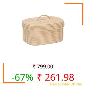 Bunaii Jute Cotton Rope Handmade Storage Organiser Box With Handle Opener For Living Room, Bathroom And For Multipurpose Uses (Pack Of 1) Beige (14 X 10 X 6) Cm, Rectangular