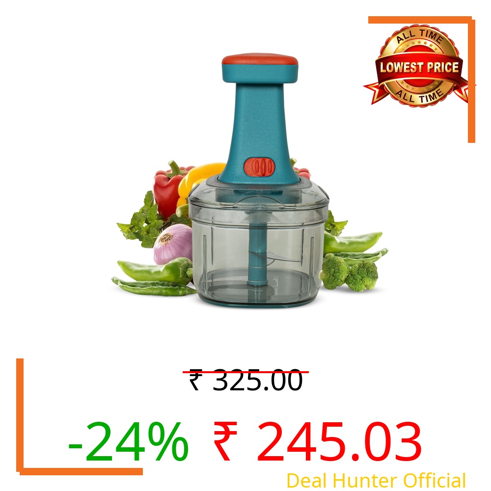 RYLAN Manual Hand Press Push Chopper with 6 Blades for Effortless Chopping Vegetables & Fruits (Assorted, 650 ml, Plastic)