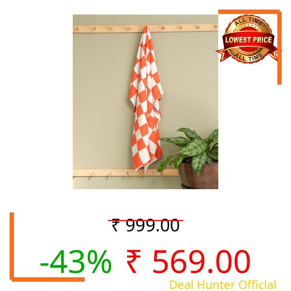 Thirsty Towel by Doctor Towels Bamboo Bath Towel |Citrus Checkered Design| Herringbone Weave Fabric|Hypoallergenic, Light Weight, Quick Dry| High Absorbent,| 70 x 140 Cm | Pack of 1| Multicolor