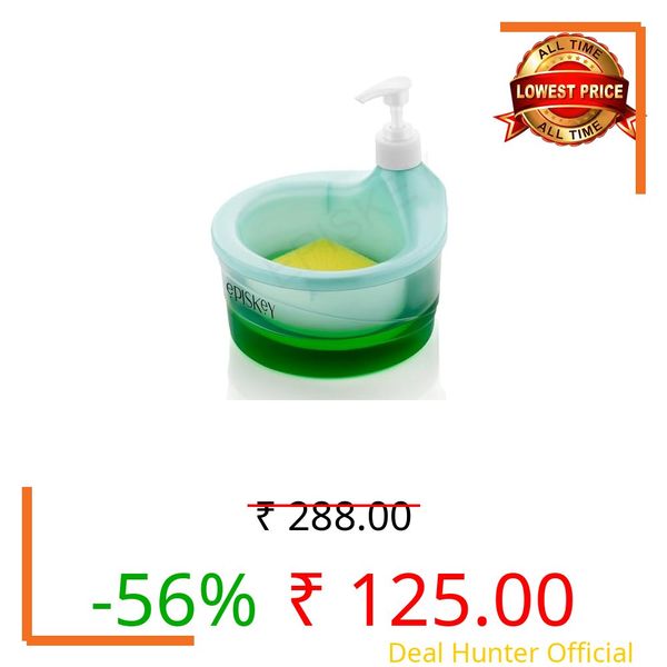 Episkey Dish Soap Dispenser with Sponge Holder Soap Dispenser for Kitchen 2 in 1 1000ml Transparent PE Dish Dispenser for Kitchen Restaurant (Dish_WASH_DBA)