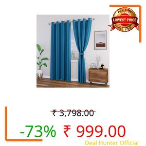 TOPDRAPES 80-90% Blackout Door Curtains with Tie Back 9 feet 2 Pcs | Room Darkening, Thermal Insulated, Noise Reducing Heavy Polyester Solid Curtains (Royal Blue Colour)