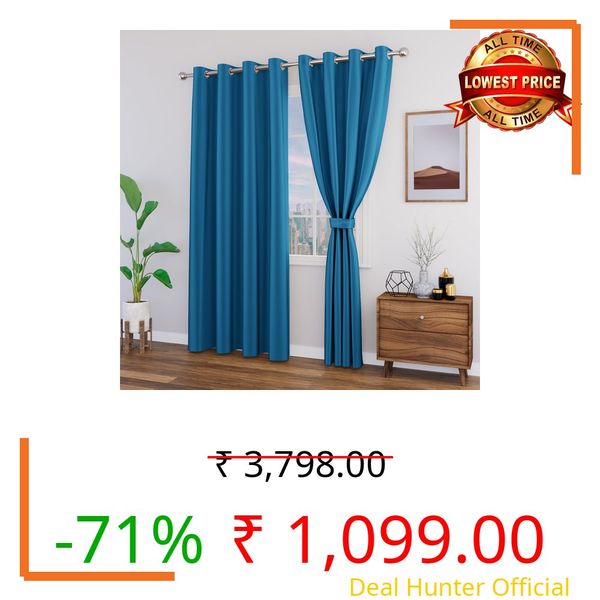 TOPDRAPES 80-90% Blackout Door Curtains with Tie Back 9 feet 2 Pcs | Room Darkening, Thermal Insulated, Noise Reducing Heavy Polyester Solid Curtains (Royal Blue Colour)