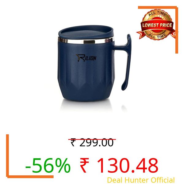 RILION Coffee Mug with Lid Insulated Stainless Steel for Tea Milk Mug Inner Stylist Double Wall Cup for Home & Office Use, Mugs to Gift to Best Friend, Tea Mugs Pack of 1 Pcs, 300 ml