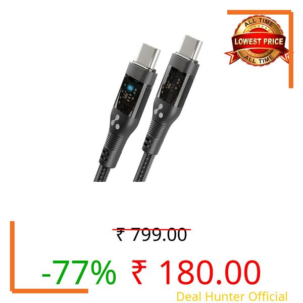 Ambrane 60W Type C To Type C Cable With 3A Fast Charging Cable, 1.2M Braided Cable For Smartphones, Tablets, Laptops & Other Type C Devices, PD Technology, 480Mbps Data Sync (ABCC-12T, Black)