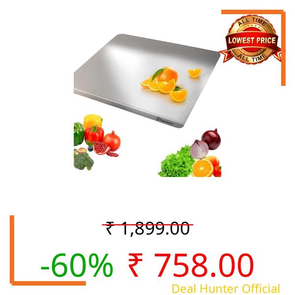 OrganizeMee Premium (35.8 cm x30cm) Stainless Steel Chopping Board | Steel Kitchen countertop for Cutting, Vegetable Chopper, for Meat & Veggies Items, Chopping Board Steel pad (Medium Platform)