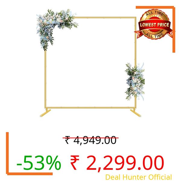 HASTHIP® Square Balloon Arch Stand - Metal Decoration Backdrop Stand - 200CM Gold Arch Balloon Decoration Stand - Wedding Arch Backdrop Stand - for Ceremony, Birthday, Party Decoration Supplies