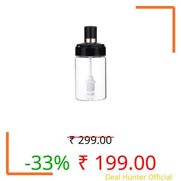 AGARO Elegant Glass Oil Bottle with Brush 250ml, Oil Container Bottle for Kitchen, Glass Bottle with Brush for Cooking, Baking, BBQ, Marinating