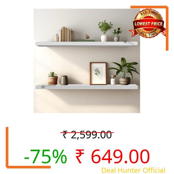 FORESTIS GALLINARIA Aries Wooden Floating Wall Shelf| Wall Rack Shelf | Wall Mount for Living Room, Bedroom, Kitchen… (Set of 2 White, Large)