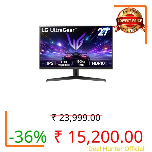 LG UltraGear Gaming Monitor 27GS60F, 27 Inch, 1080p, 180Hz, 1ms Response Time, IPS Display, HDR 10, NVIDIA G-Sync compatible & AMD FreeSync, Smart Energy Saving, Displayport, HDMI