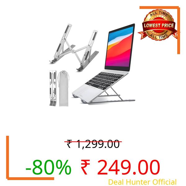 Zirak Laptop Stand | Adjustable & Foldable Riser with 7 Height Levels | Portable Laptop Holder with Anti-Slip Pads & Carry Pouch | Fits 10–17 Inch Laptops & Tablets (Silver)
