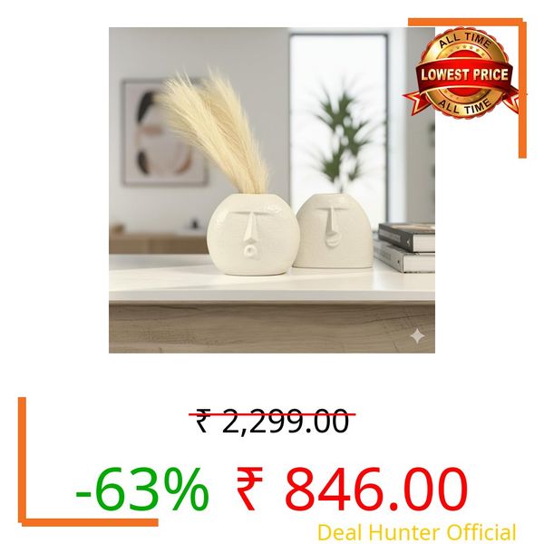 URBAN SENSE | Modern Decorative Face Ceramic Vase for Home Décor | Centerpieces | Kitchen | Office or Living RoomCeramic Flower Pot | (Blowing Kiss+Cheerful Face (White))