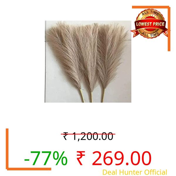 SHIVAMKRAFT Silk 3 Piece Faux Pampas Grass Artificial Fake Flowers Small Vase Fillers Flower For Home Decor, Room Decor, Vase Accent, Office, Bedroom Decoration (Without Vase Pot, Light Brown)