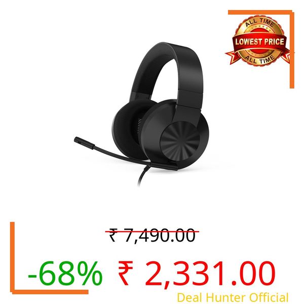 Lenovo H210 Wired Gaming Headset with mic, 50mm Audio Drivers, 3.5mm Jack, Noise-canceling Microphone, Memory Foam Cushioning, Compatible for PC, Xbox One, PS 5, Nintendo Switch, Black, GXD1P46880