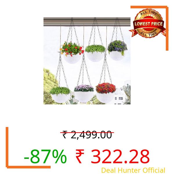 Kuber Industries 6 Pcs Hanging Flower-Pots | 7 Inch | Hanging Pot for Home-Lawns & Gardening | Hanging Flower Pot for Living Room | Marble Euro | White