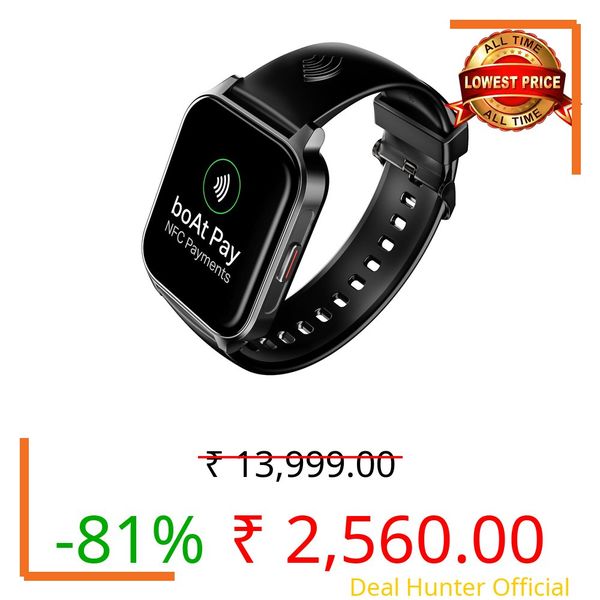 Boat Newly Launched Wave Fortune w/NFC Tap & Pay, 1.96" (4.9 cm) HD Display, Bluetooth Calling, AI Voice Assistant, Cloud & Custom Watch Faces Smart Watch for Men & Women(Active Black)