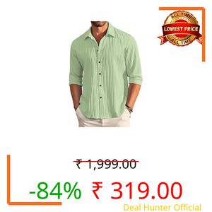 DEELMO Men's Casual Button Down Shirts Long Sleeve Linen Shirt Fashion Textured Beach Summer Shirt Light Green