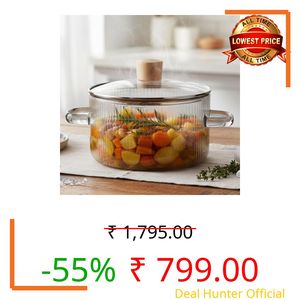 The Better Home zeno Borosilicate Glass Cookware for Gas Stove (1.45L) Tope with Lid & Handle | Glass Cooking Pot | Boiling Pot (Grey)