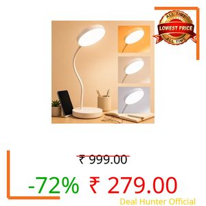 One94Store LED Desk Lamp with Touch Sensor On/Off, USB Rechargeable Study Light, 3 Brightness Modes, 360 Adjustable Arm, Phone Holder, Night Light for Students, Dorm & Office (White)