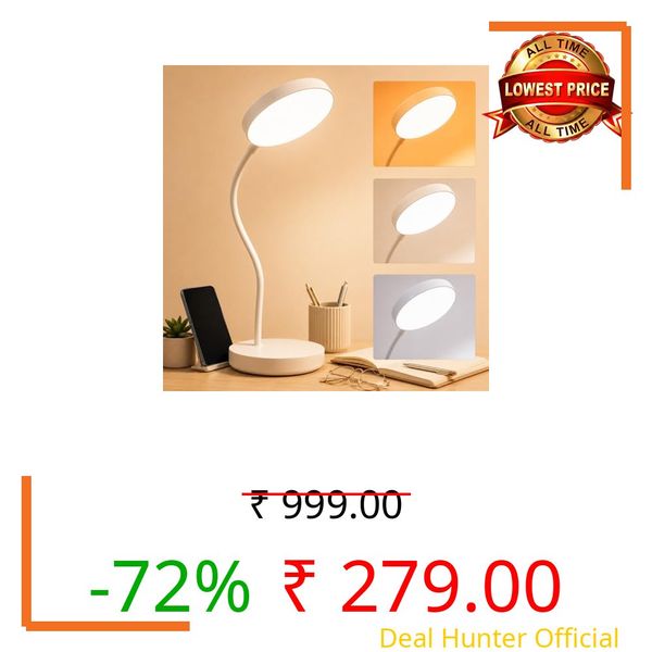 One94Store LED Desk Lamp with Touch Sensor On/Off, USB Rechargeable Study Light, 3 Brightness Modes, 360 Adjustable Arm, Phone Holder, Night Light for Students, Dorm & Office (White)