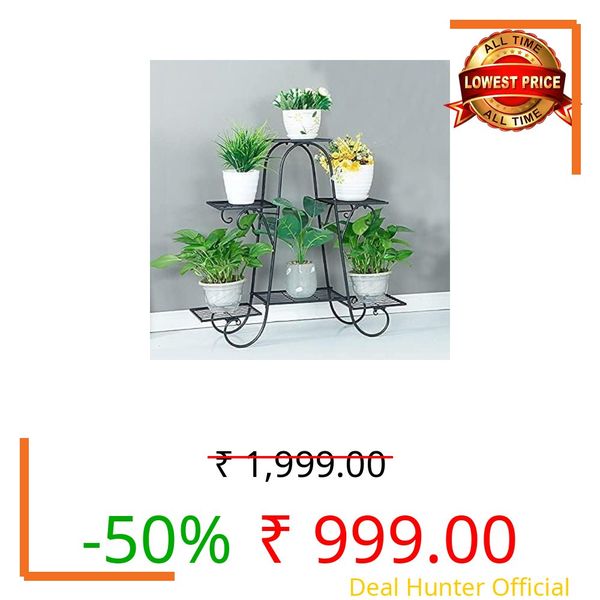 DDS Dream Decor Shoppee Plant Stand Metal Indoor Outdoor Multiplurpose Used 6Tier Flower Pot Holder Stands Shelf Rack Wrought Iron Tiered Planter Shelves for Patio, Living Room Home Decor (BLACK)